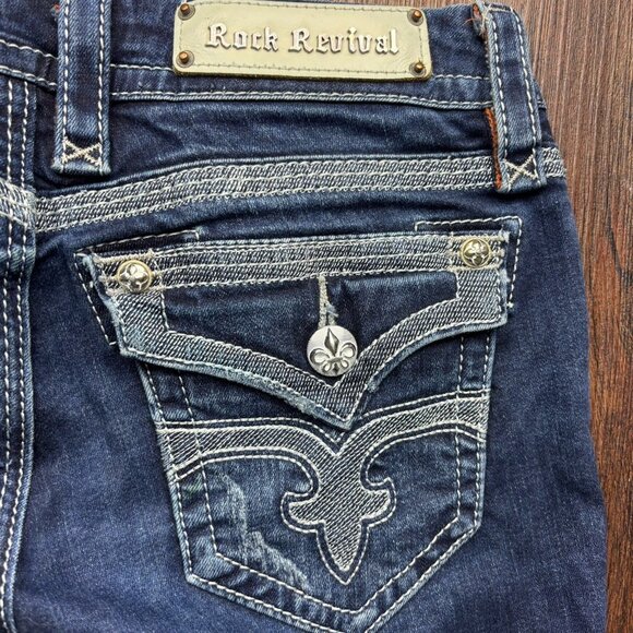 Rock Revival Maggie Boot Jeans Dark Wash Flap Pocket Women’s Size 28 - Picture 7 of 13